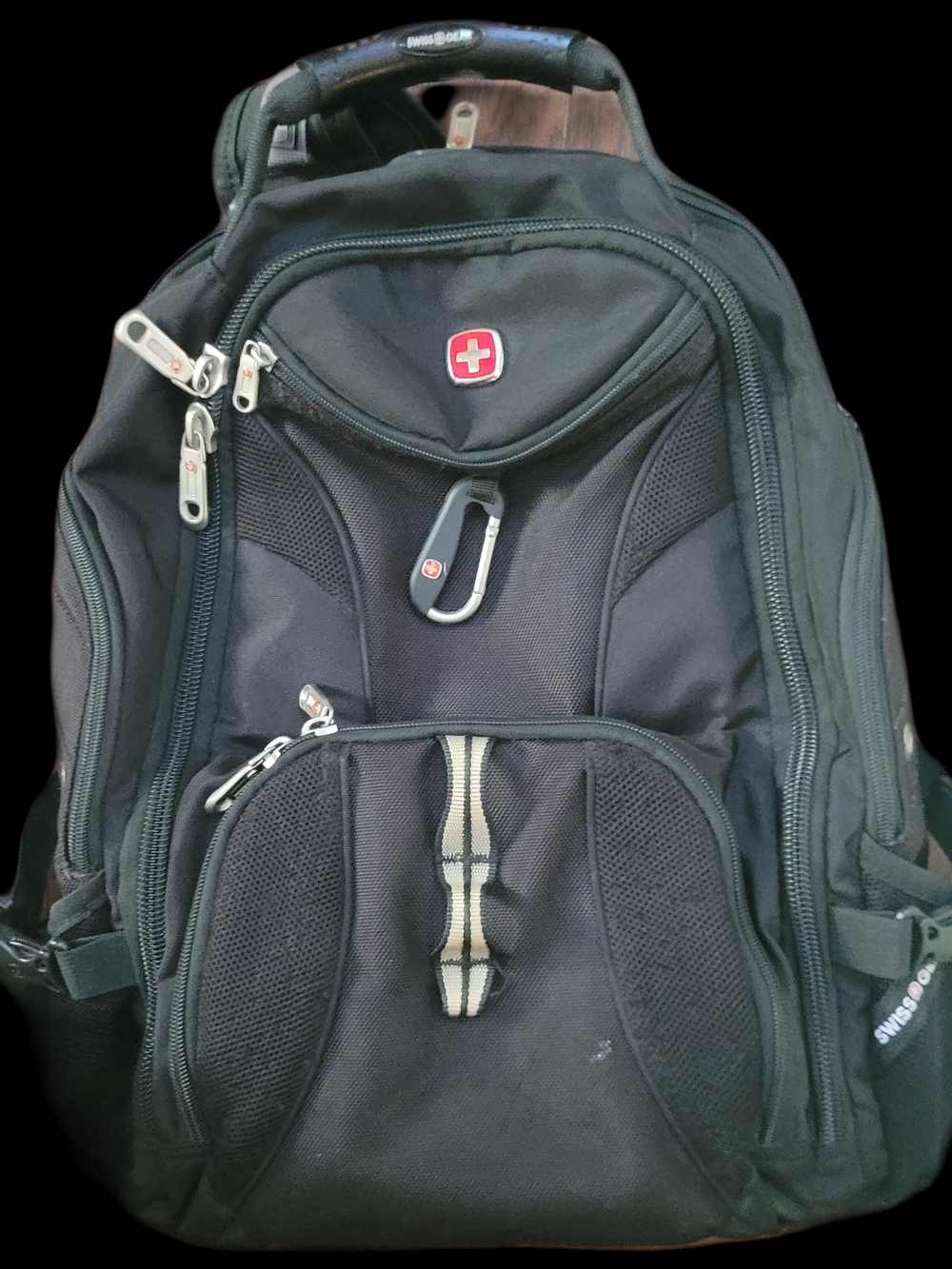 SwissGear Black Backpack with Red Logo Accent